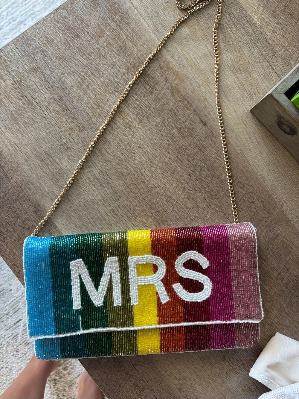 Beaded 'MRS' Rainbow Clutch Shoulder Bag - Multicolor